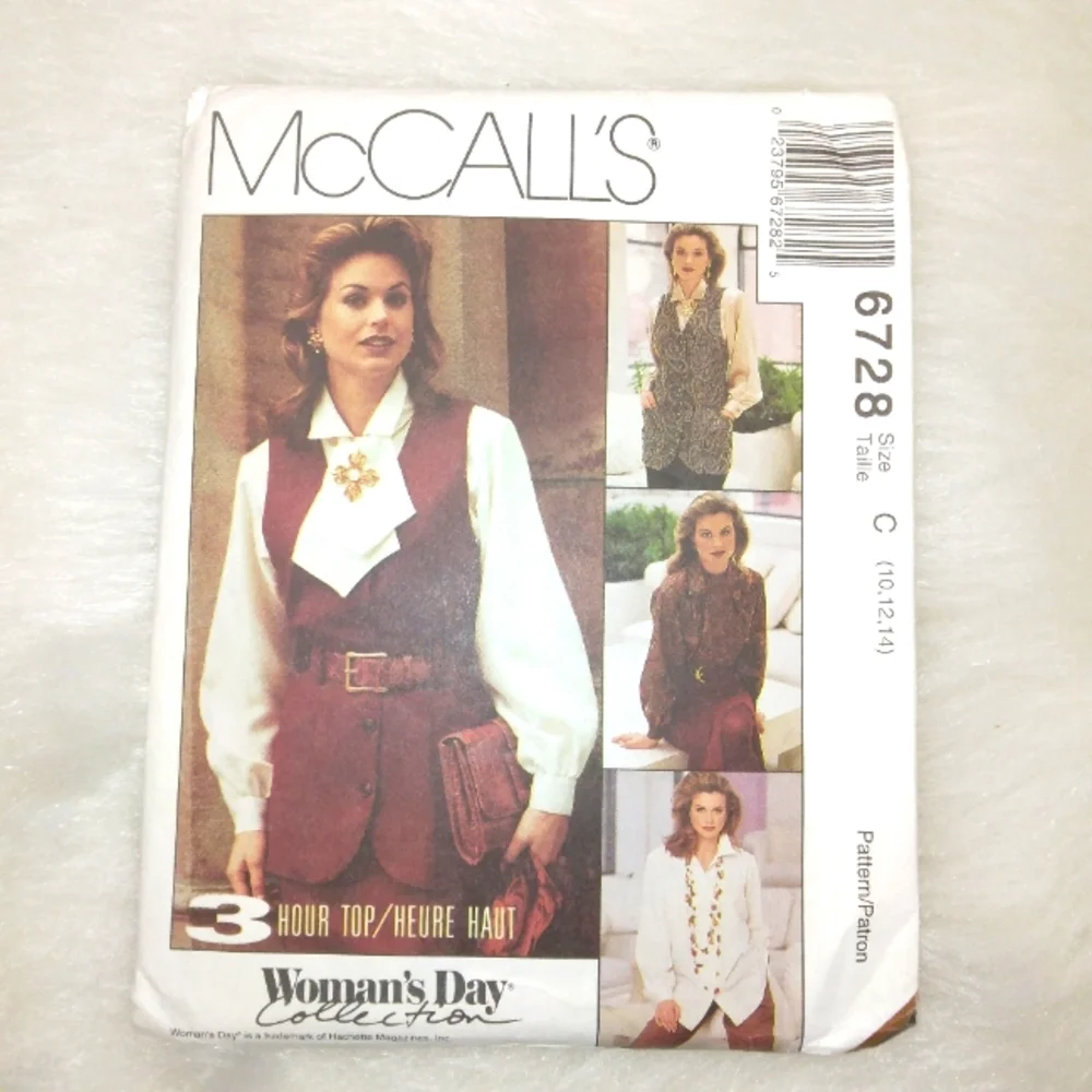 McCall's 6728 3hr Misses unlined vest, Shirt, ascot size 10-12-14